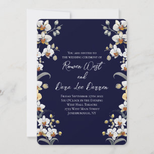 Convite Casamento Floral das Orquídeas da Vintagem Azul ma
