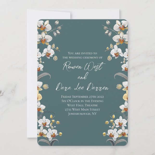 Convite Casamento Floral das Orquídeas do Teal de Eucalypt (Frente)