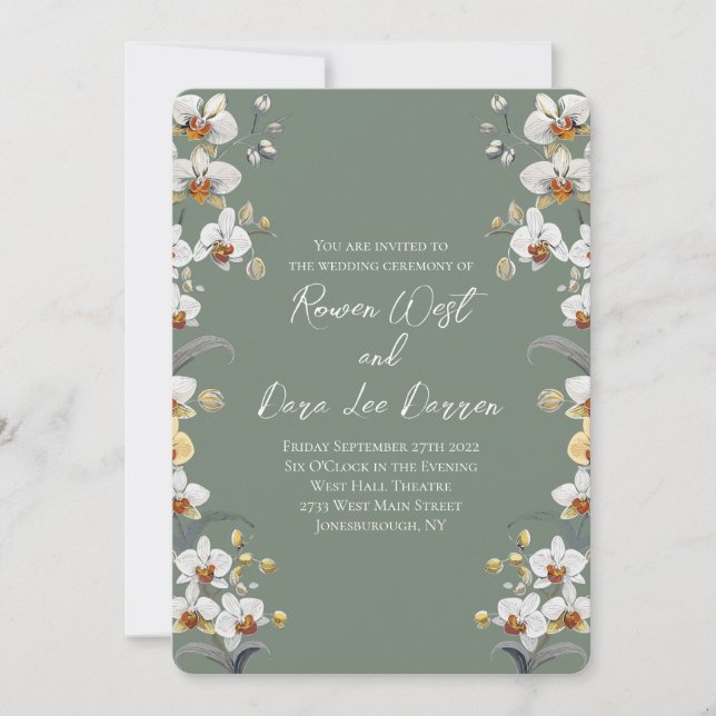 Convite Casamento Floral das Orquídeas Verdes Sage (Frente)
