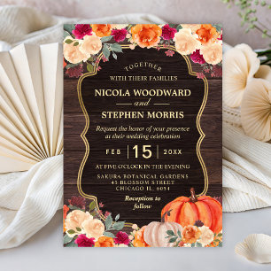 Convite Casamento floral de abóbora laranja de outono rúst