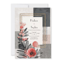 Casamento Floral de Abstrato de Coral e Charcarbon