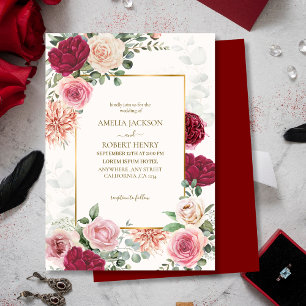 Convite Casamento Floral de Água - Escamudo Rosa e Marsala