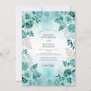 Convite Casamento Floral de Aguarela Aqua de Inverno