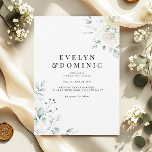Convite Casamento Floral de Aguarela Minimalista Rosa Bran