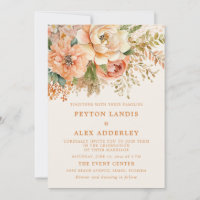 Casamento Floral de Aguarela Pêssego Creme Verde S