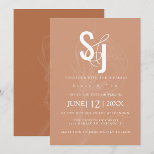 Convite Casamento Floral de Algodão Terracota Escura Minim