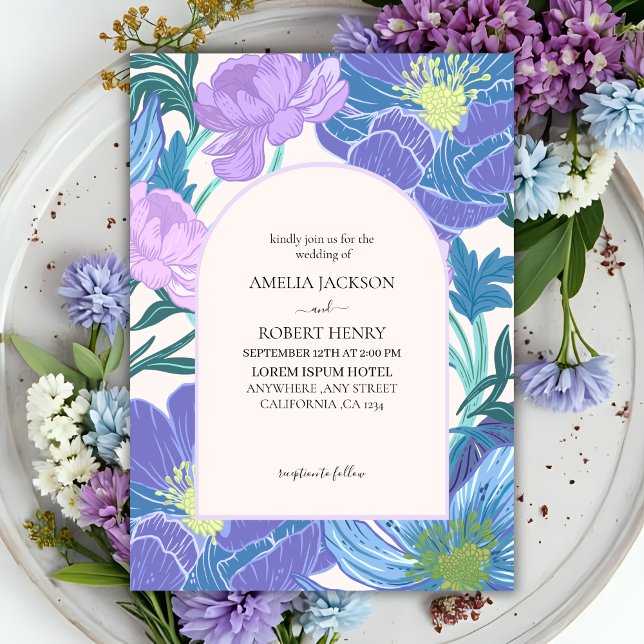 Convite Casamento Floral de Alívio Lilac e Roxo desenhado (Criador carregado)