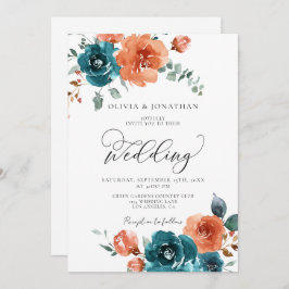 Convite Casamento Floral de Alvo Queimado Laranja Rústico