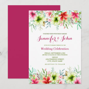 Convite Casamento Floral de Amaryllis Vermelha com Aquarel