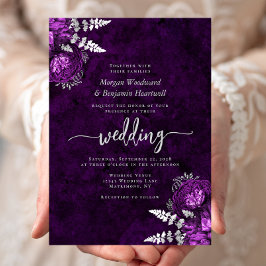 Convite Casamento Floral de Ameixa Elegante Prata