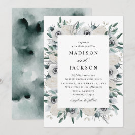 Convite Casamento Floral de Anêmonas Brancas e Rosas