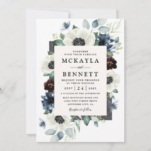 Convite Casamento Floral de Anemone Dusty Thistle Blue Bur