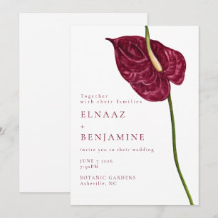 Convite Casamento Floral de Anthurium com Aquarela Minimal