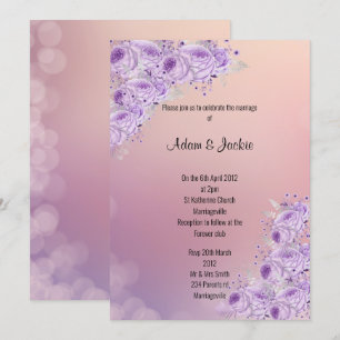 Convite CASAMENTO floral de Apricot Lilac em Prata Moderna