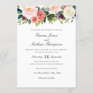 Convite Casamento Floral de Aquarela Botânica de Primavera