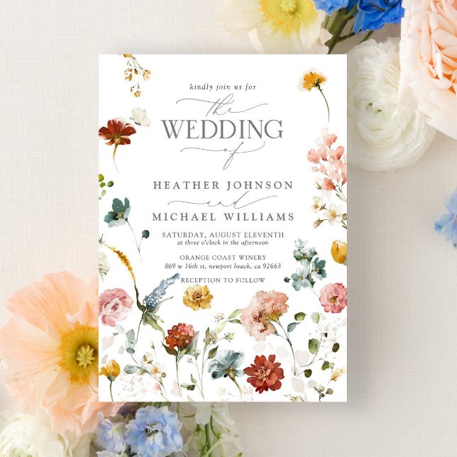 Convite Casamento Floral de Aquarela das Flores de Jardim  (Criador carregado)