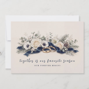 Convite Casamento Floral de Aquarela de Inverno Azul Marin