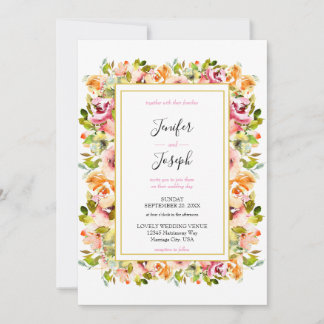 Convite Casamento Floral de Aquarela de Jardim de Verão