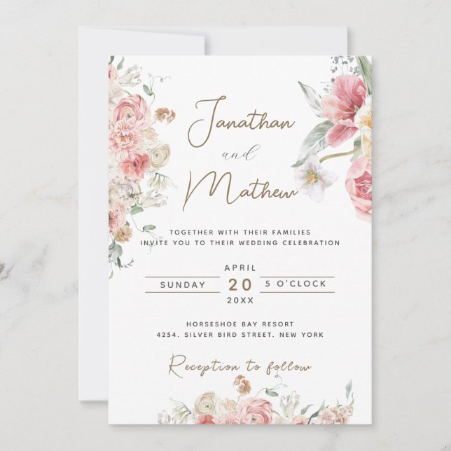 Convite Casamento Floral de Aquarela de Jardim de Verão (Frente)