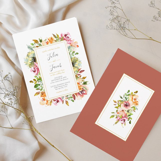 Convite Casamento Floral de Aquarela de Jardim de Verão (Summer Garden Watercolor Floral Wedding Invitation)