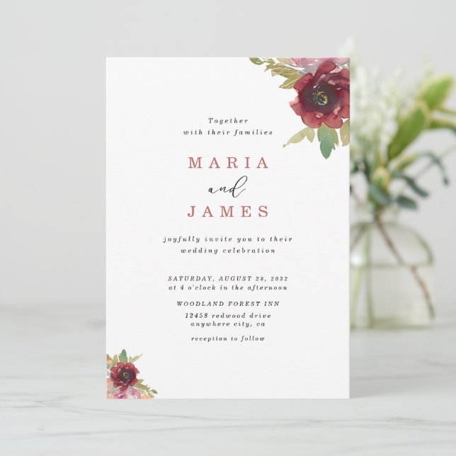 Convite Casamento Floral de Aquarela de Jardim de Verão (Em pé/Frente)