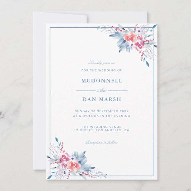 Convite Casamento Floral de Aquarela de Jardim de Verão (Frente)