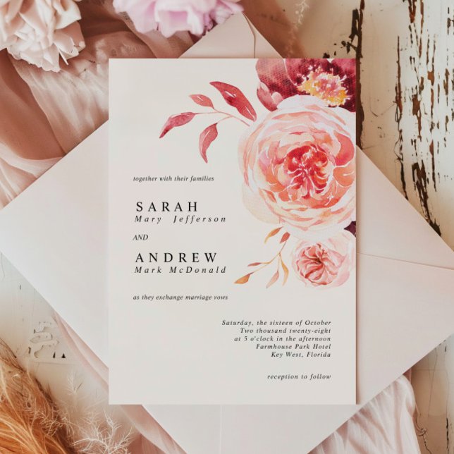 Convite Casamento Floral de Aquarela de outono Elegante (Criador carregado)