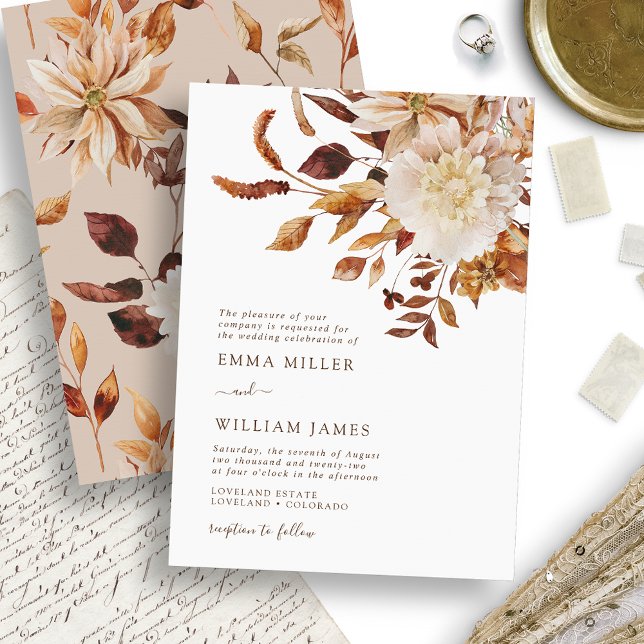 Convite Casamento Floral de Aquarela de Queda Elegante (Elegant Fall Watercolor Floral Wedding Invitation by Painted Paperie)