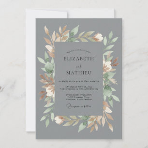 Convite Casamento Floral de Aquarela Dourada em Ardósia