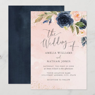 Convite Casamento Floral de Aquarela em Tons de Bege e Dou