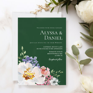 Convite Casamento Floral de Aquarela Emerald Green Bold