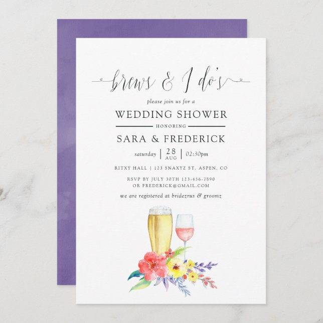 Convite Casamento Floral De Aquarela Irrompe Antes Do I Do (Frente/Verso)