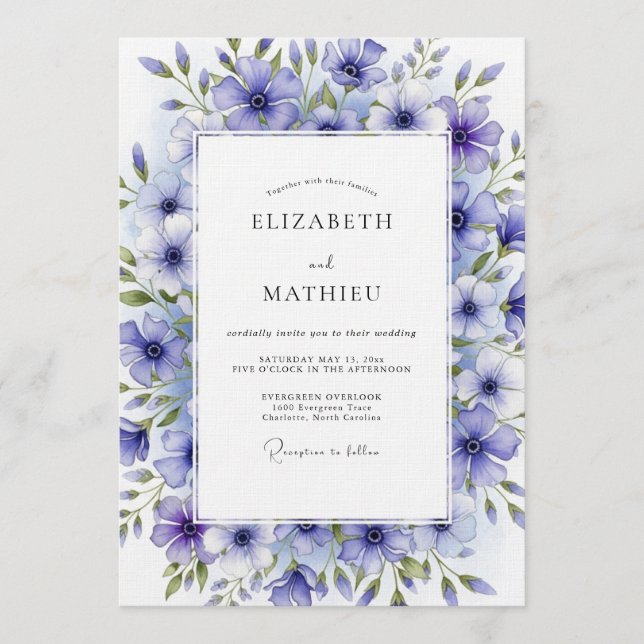 Convite Casamento Floral de Aquarela Lavanda (Frente)
