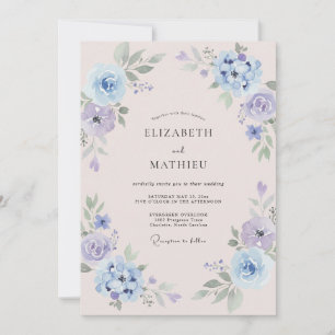 Convite Casamento Floral de Aquarela Lavanda Azul-marinho