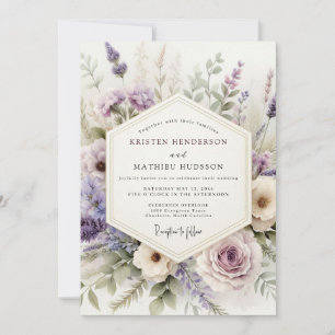 Convite Casamento Floral de Aquarela Lilás