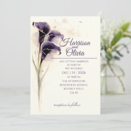 Convite Casamento Floral de Aquarela Lírio Calla Roxo Fund