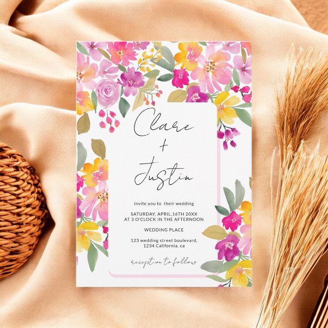 Convite Casamento Floral de Aquarela Primavera de Jardim V (Garden Spring Summer Watercolor Floral Wedding Invitation)