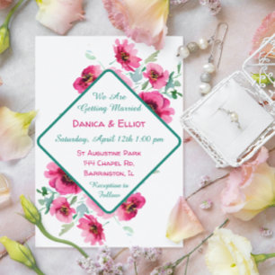 Convite Casamento Floral de Aquarela Primavera rosa Elegan