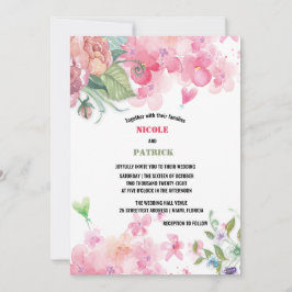 Convite Casamento Floral de Aquarela Rosa-Brilhante Elegan