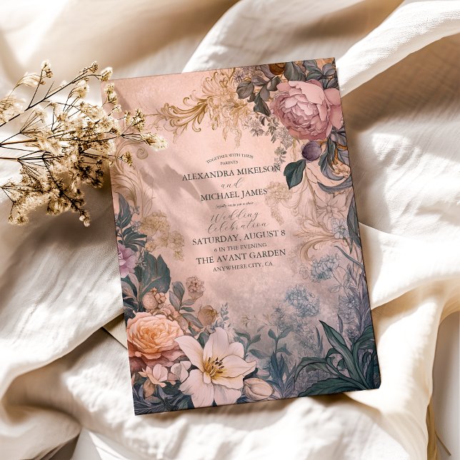 Convite Casamento Floral de Aquarela Rosa-Brilhante Elegan (Criador carregado)
