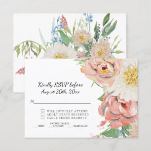 Convite Casamento Floral de Aquarela Rosa e Branco RSVP