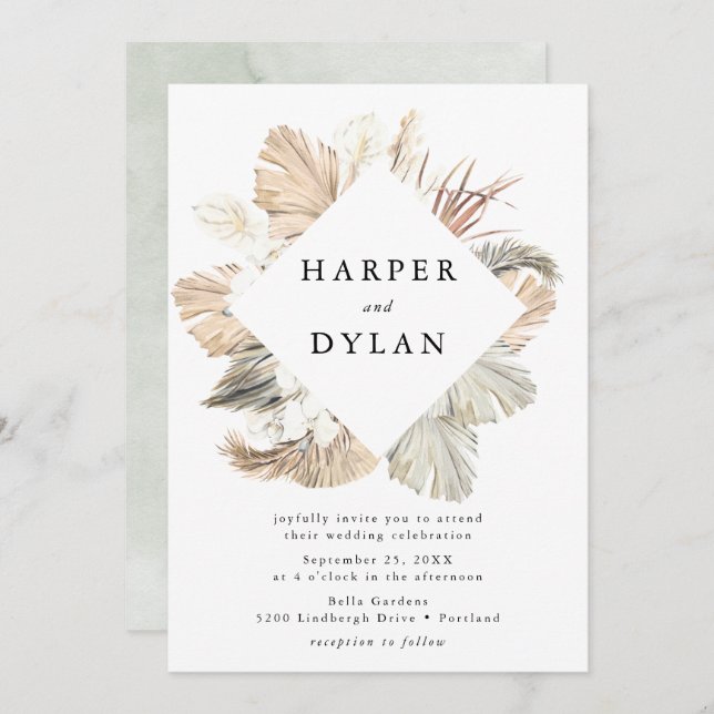 Convite Casamento Floral de Aquarela Tropical (Frente/Verso)