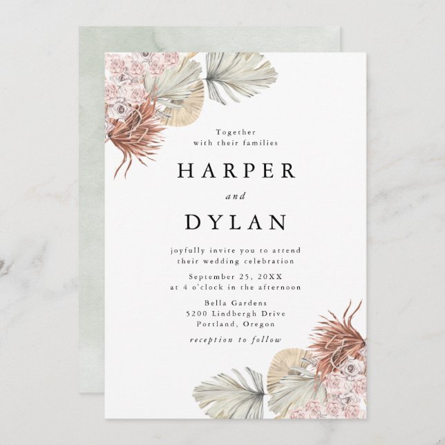 Convite Casamento Floral de Aquarela Tropical (Frente/Verso)