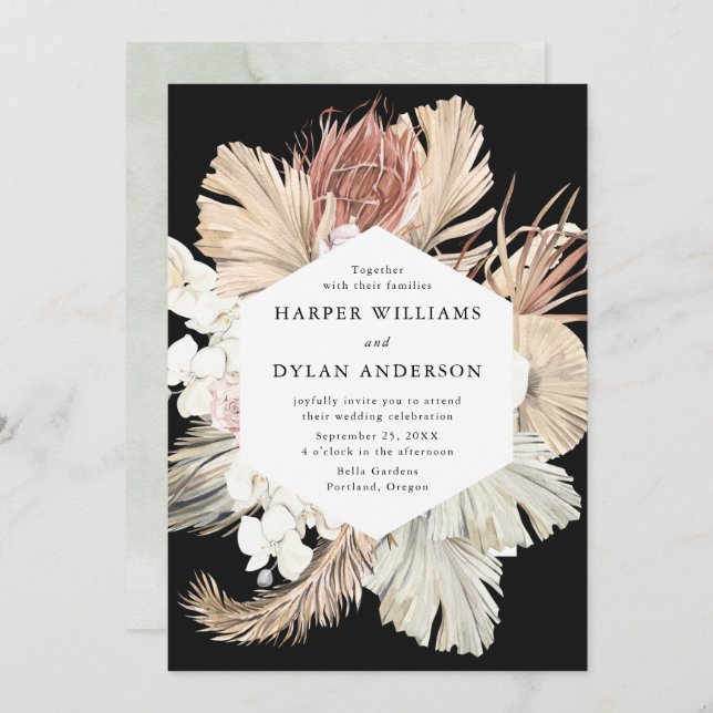 Convite Casamento Floral de Aquarela Tropical (Frente/Verso)