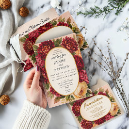 Convite Casamento Floral de Aquarelas Blush Burgundy