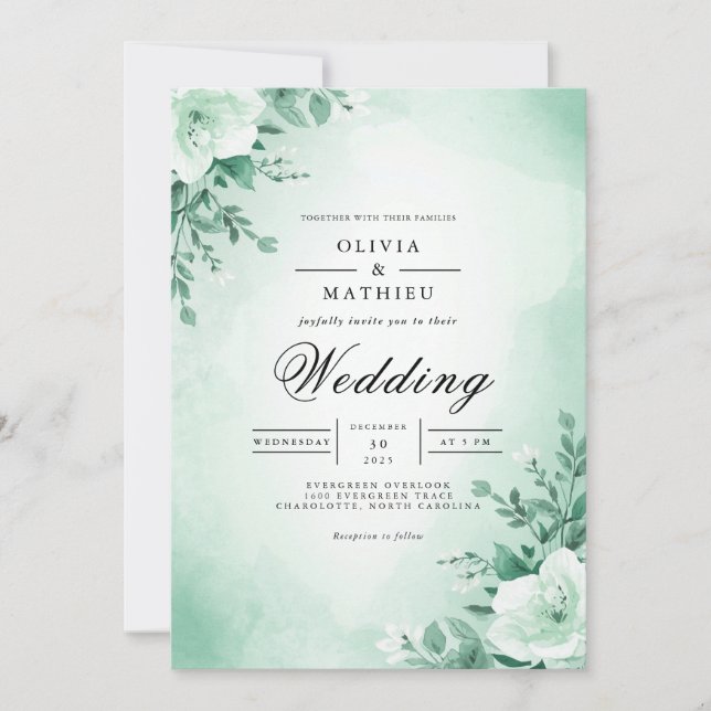 Convite Casamento Floral de Arquivamento de Casa de Moinho (Frente)