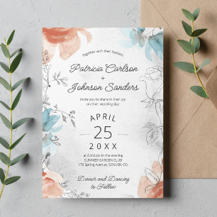 Convite Casamento floral de arte de linhagem elegante
