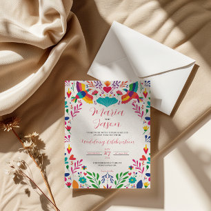 Convite Casamento Floral de Arte Folical Mexicana Fiesta C