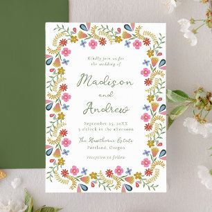 Convite Casamento Floral de Arte Popular Caprichosa