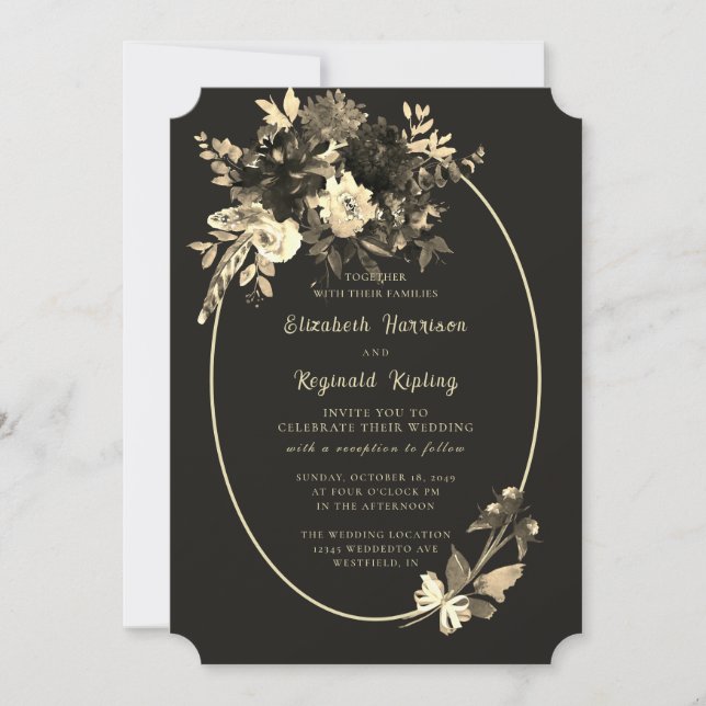 Convite Casamento Floral de Autumn Brown Watercolor Envelh (Frente)